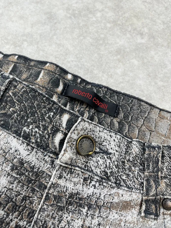 2000s Roberto Cavalli Grey Crocodile Effect Sand Pants LSEUnQJ 12