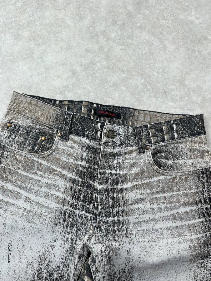 2000s Roberto Cavalli Grey Crocodile Effect Sand Pants LSEUnQJ 5
