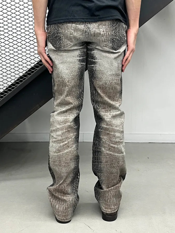2000s Roberto Cavalli Grey Crocodile Effect Sand Pants LSEUnQJ 1