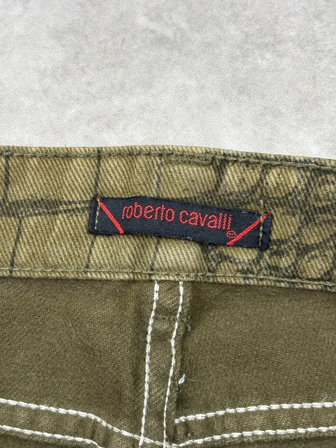 AW2001 Roberto Cavalli Khaki Green Crocodile Effect Pants sYbiqdk 10