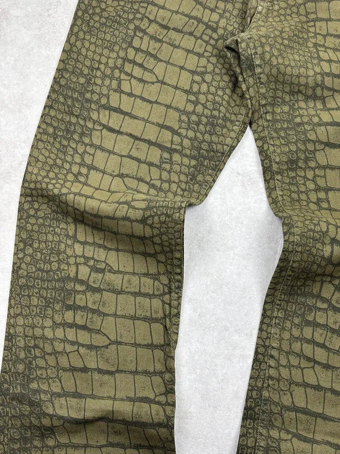 AW2001 Roberto Cavalli Khaki Green Crocodile Effect Pants sYbiqdk 9