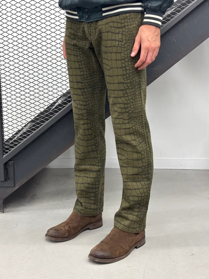 AW2001 Roberto Cavalli Khaki Green Crocodile Effect Pants sYbiqdk 2