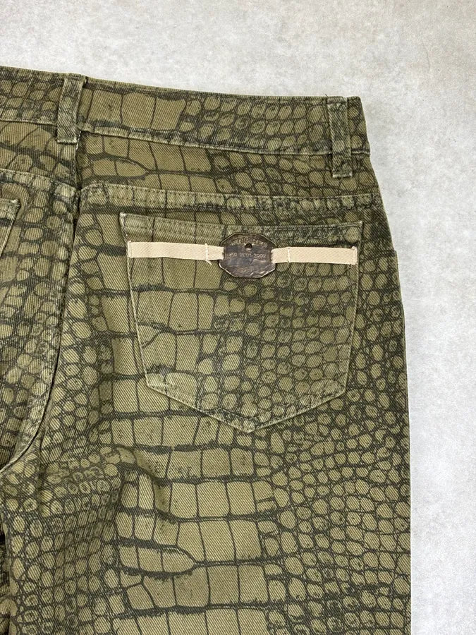 AW2001 Roberto Cavalli Khaki Green Crocodile Effect Pants sYbiqdk 7