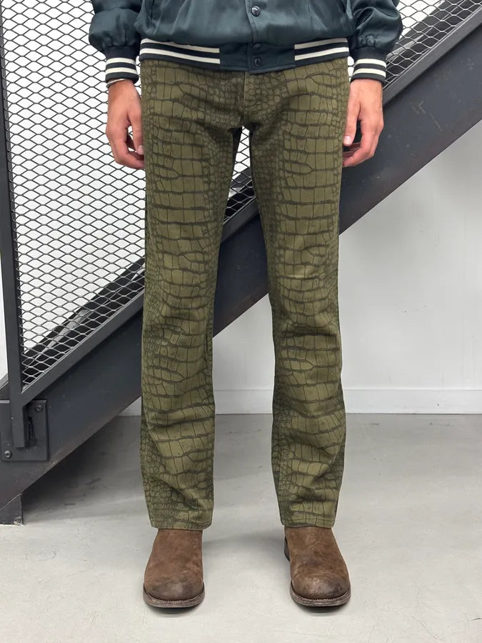 AW2001 Roberto Cavalli Khaki Green Crocodile Effect Pants sYbiqdk 1