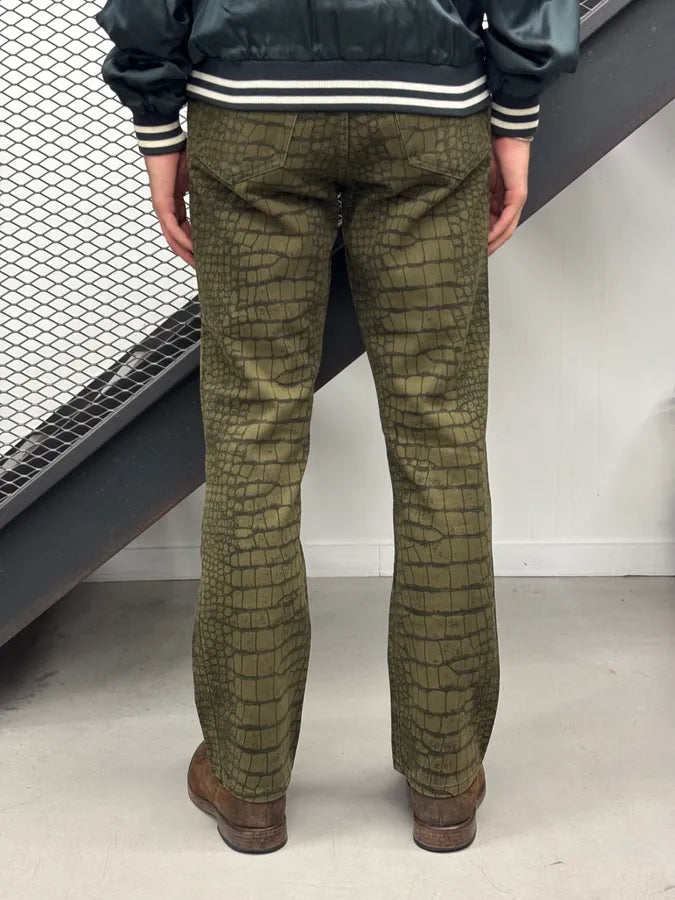 AW2001 Roberto Cavalli Khaki Green Crocodile Effect Pants sYbiqdk 3