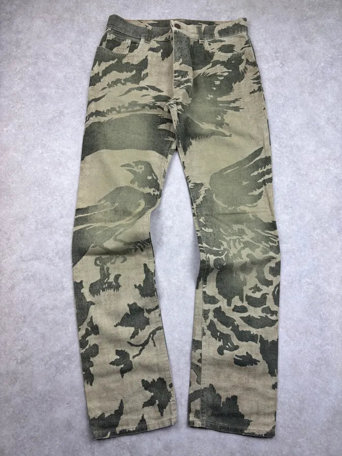 AW2001 Roberto Cavalli Khaki Raven Bird Pants cWEsxof 0