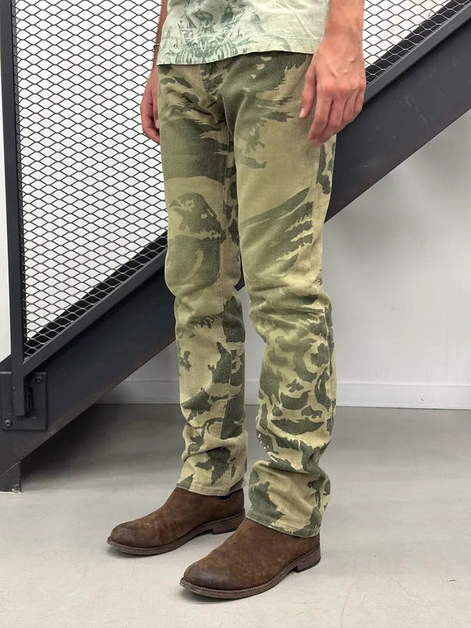 AW2001 Roberto Cavalli Khaki Raven Bird Pants cWEsxof 2