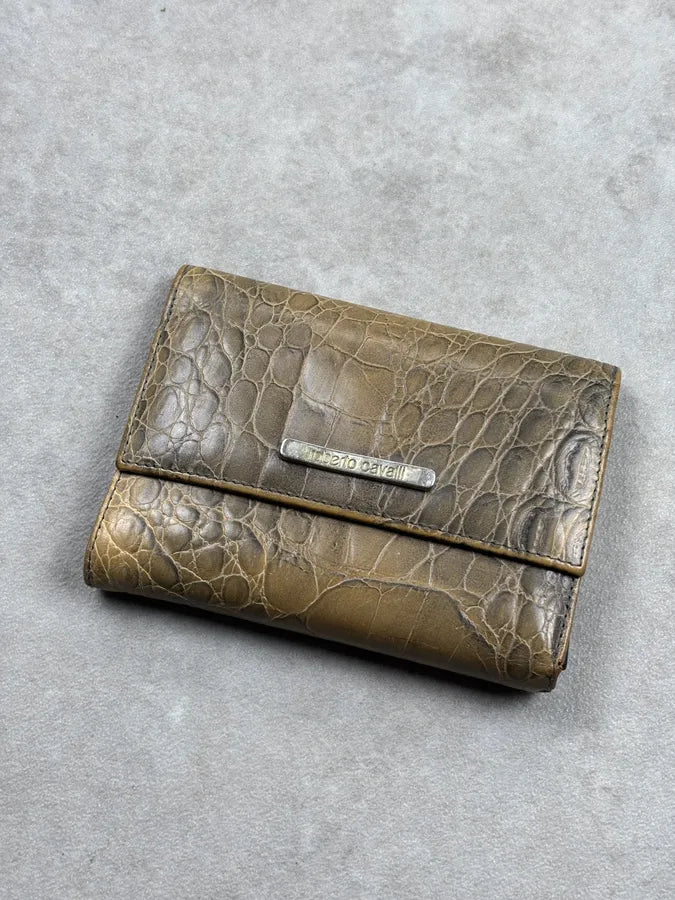 Roberto Cavalli Khaki Crocodile Embossed Leather Wallet QtqNQri 1
