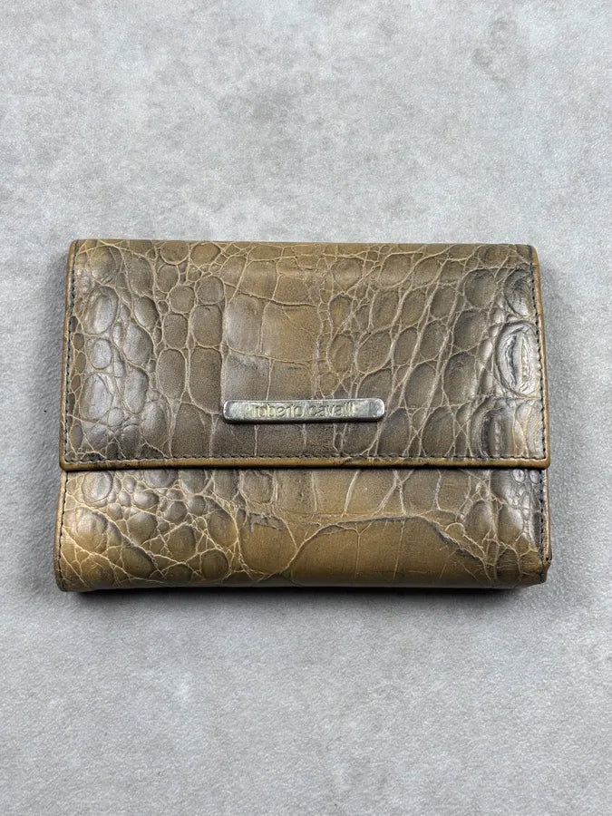 Roberto Cavalli Khaki Crocodile Embossed Leather Wallet QtqNQri 0