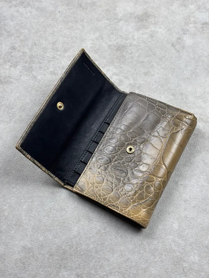 Roberto Cavalli Khaki Crocodile Embossed Leather Wallet QtqNQri 8