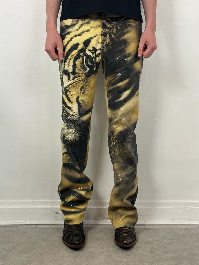 AW2000 Roberto Cavalli Gold Denim Tiger Jeans iWBTcXt 1