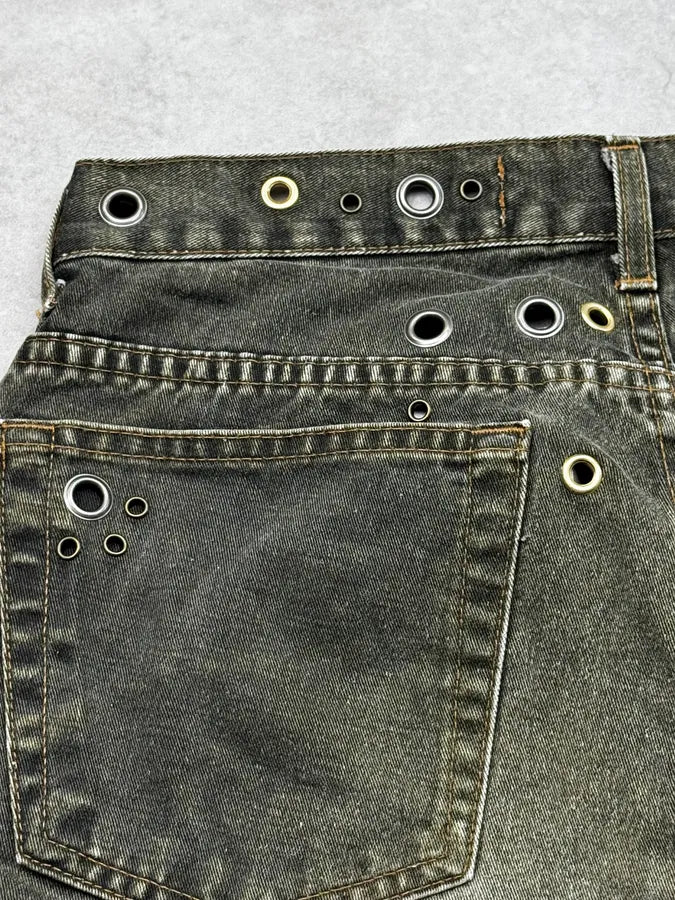 2000s Cavalli Eyelet Khaki Gradient Denim Jeans KrqWuDu 7
