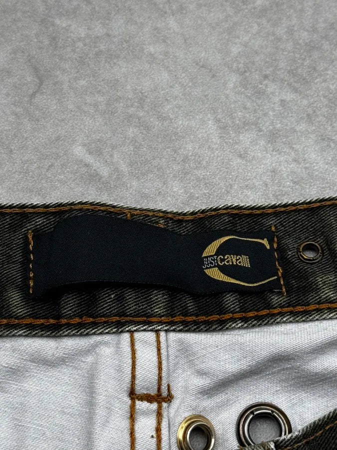 2000s Cavalli Eyelet Khaki Gradient Denim Jeans KrqWuDu 10