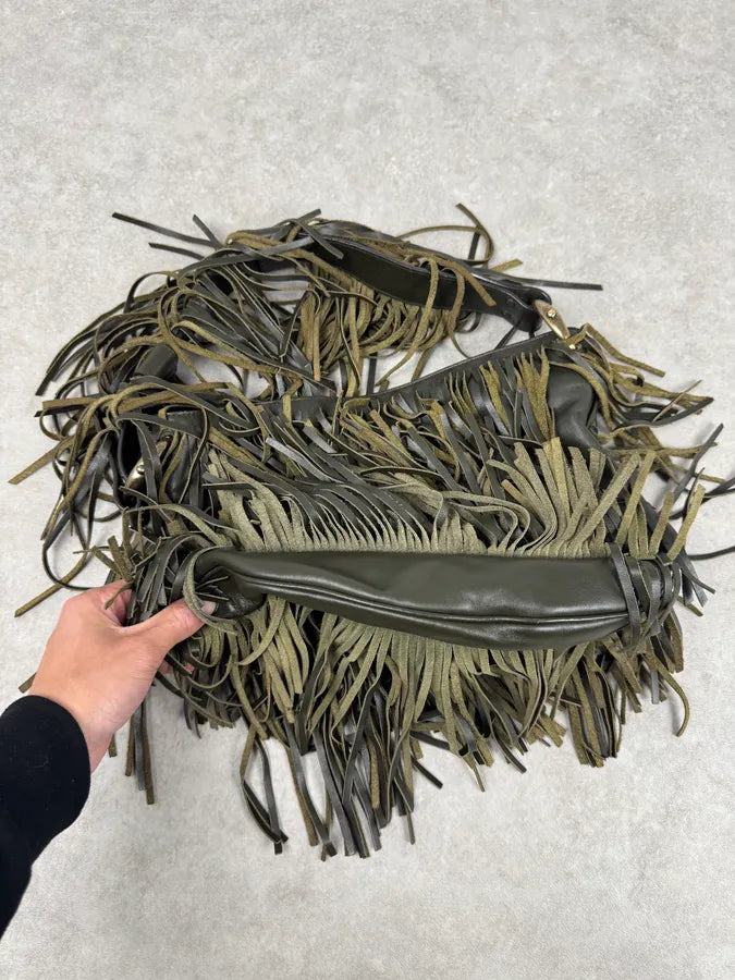 Roberto Cavalli Khaki Leather Full Fringe Handle Bag kNAeoHv 4