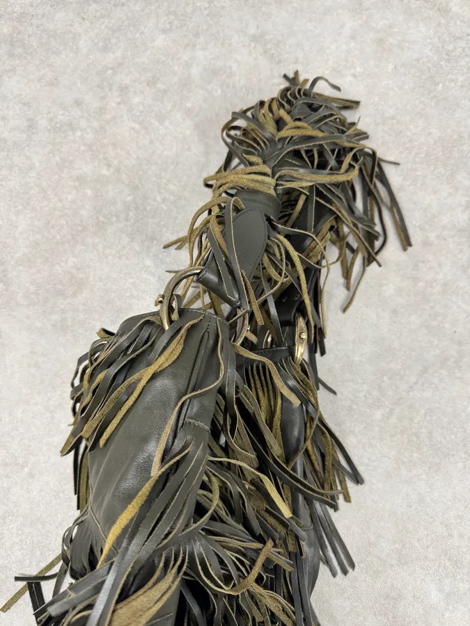 Roberto Cavalli Khaki Leather Full Fringe Handle Bag kNAeoHv 6