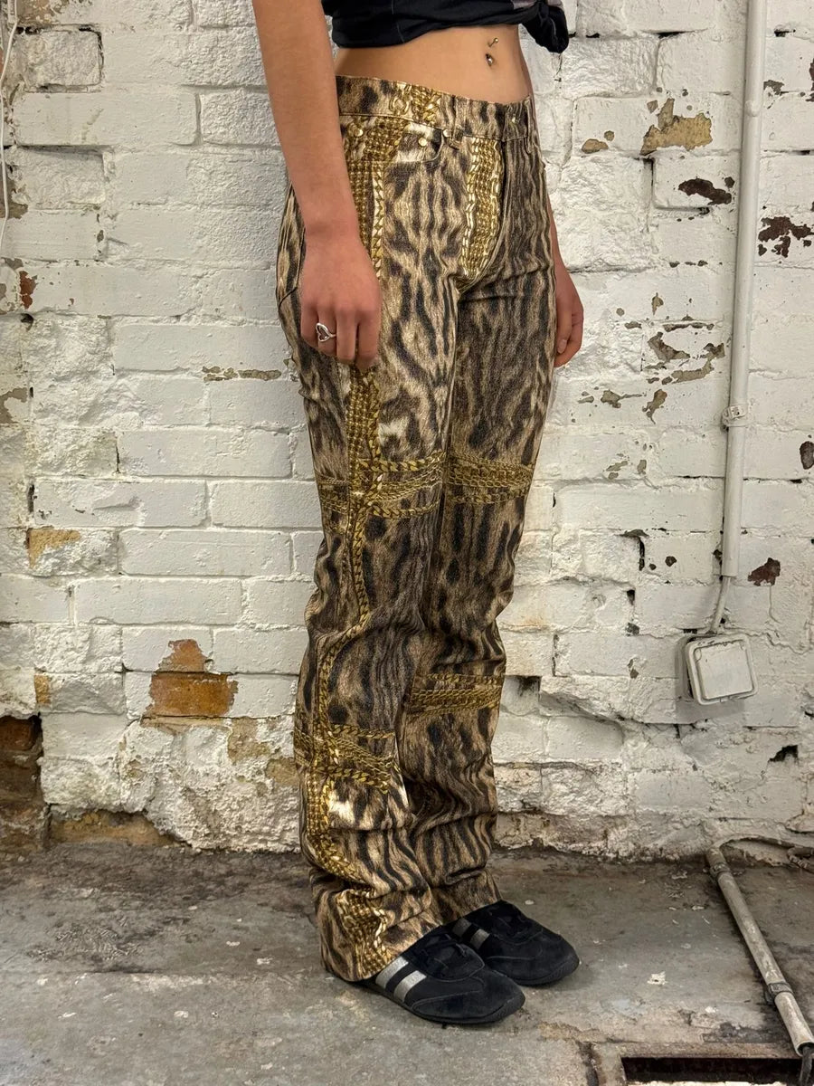 2000s Roberto Cavalli Leopard & Gold Chains Pants IfmMMuV 1