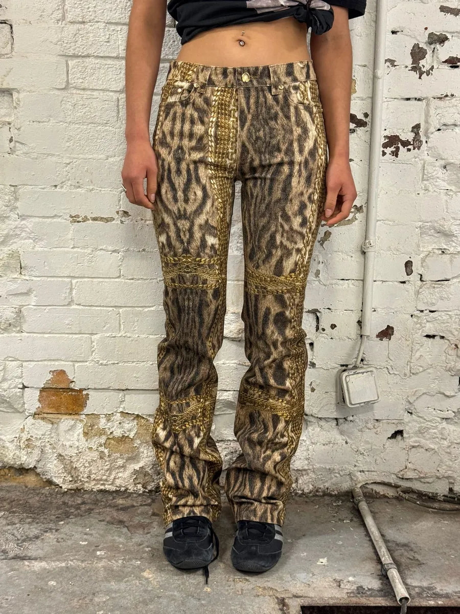 2000s Roberto Cavalli Leopard & Gold Chains Pants IfmMMuV 0
