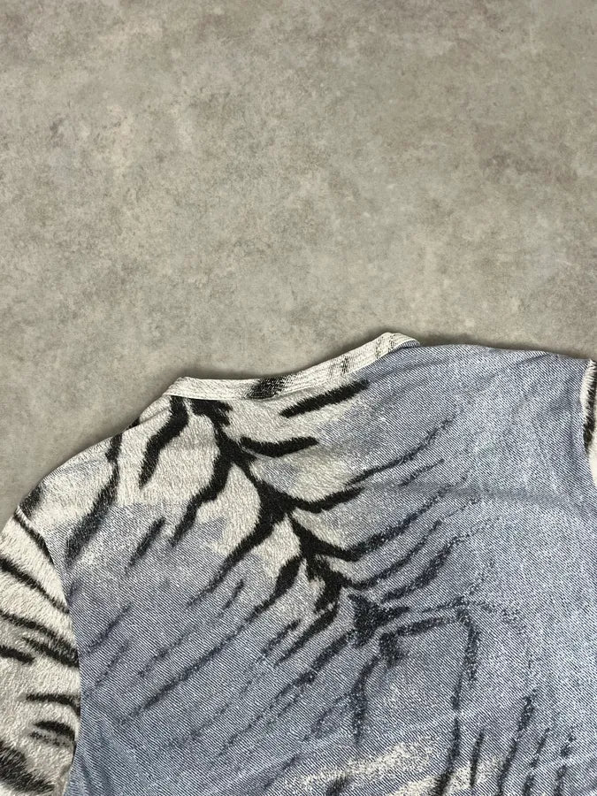 SS2002 Cavalli Light Blue White Zebra T-Shirt TQFvyaB 5