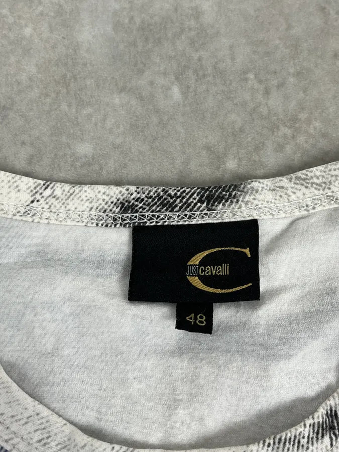 SS2002 Cavalli Light Blue White Zebra T-Shirt TQFvyaB 7
