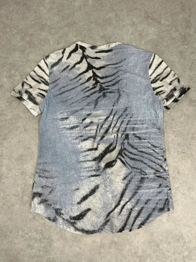SS2002 Cavalli Light Blue White Zebra T-Shirt TQFvyaB 4