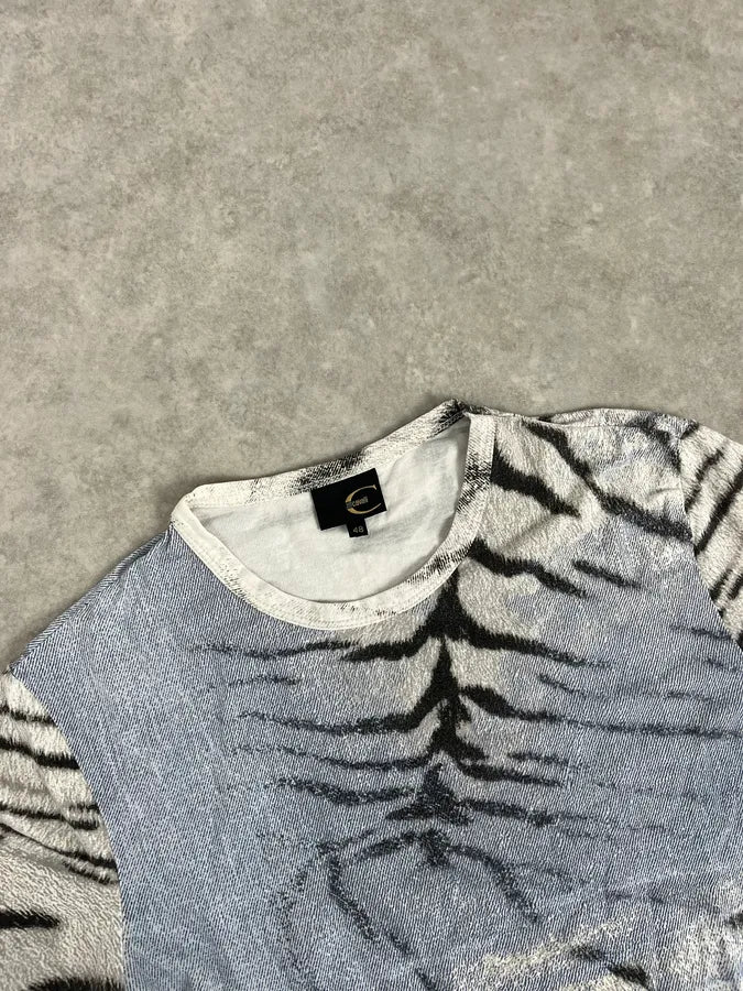 SS2002 Cavalli Light Blue White Zebra T-Shirt TQFvyaB 3