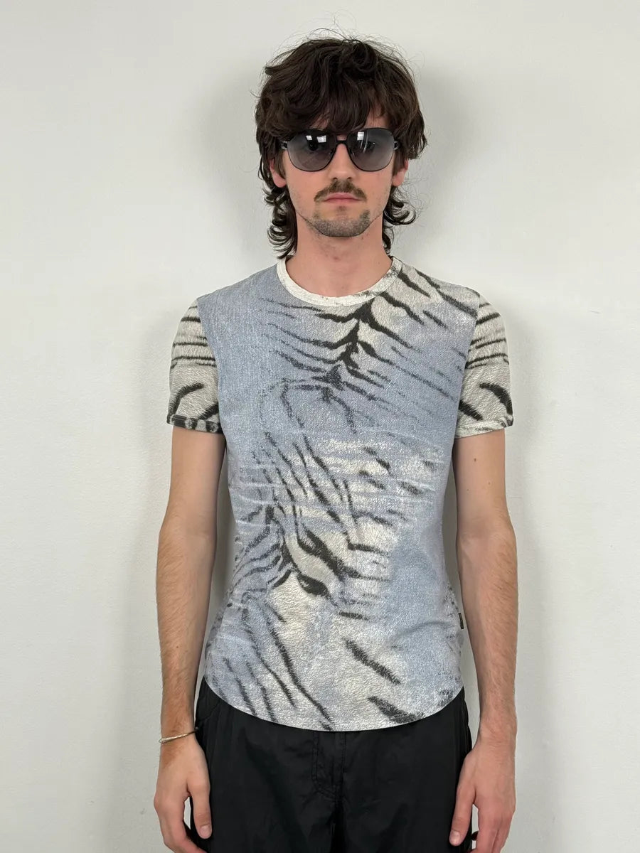 SS2002 Cavalli Light Blue White Zebra T-Shirt TQFvyaB 1