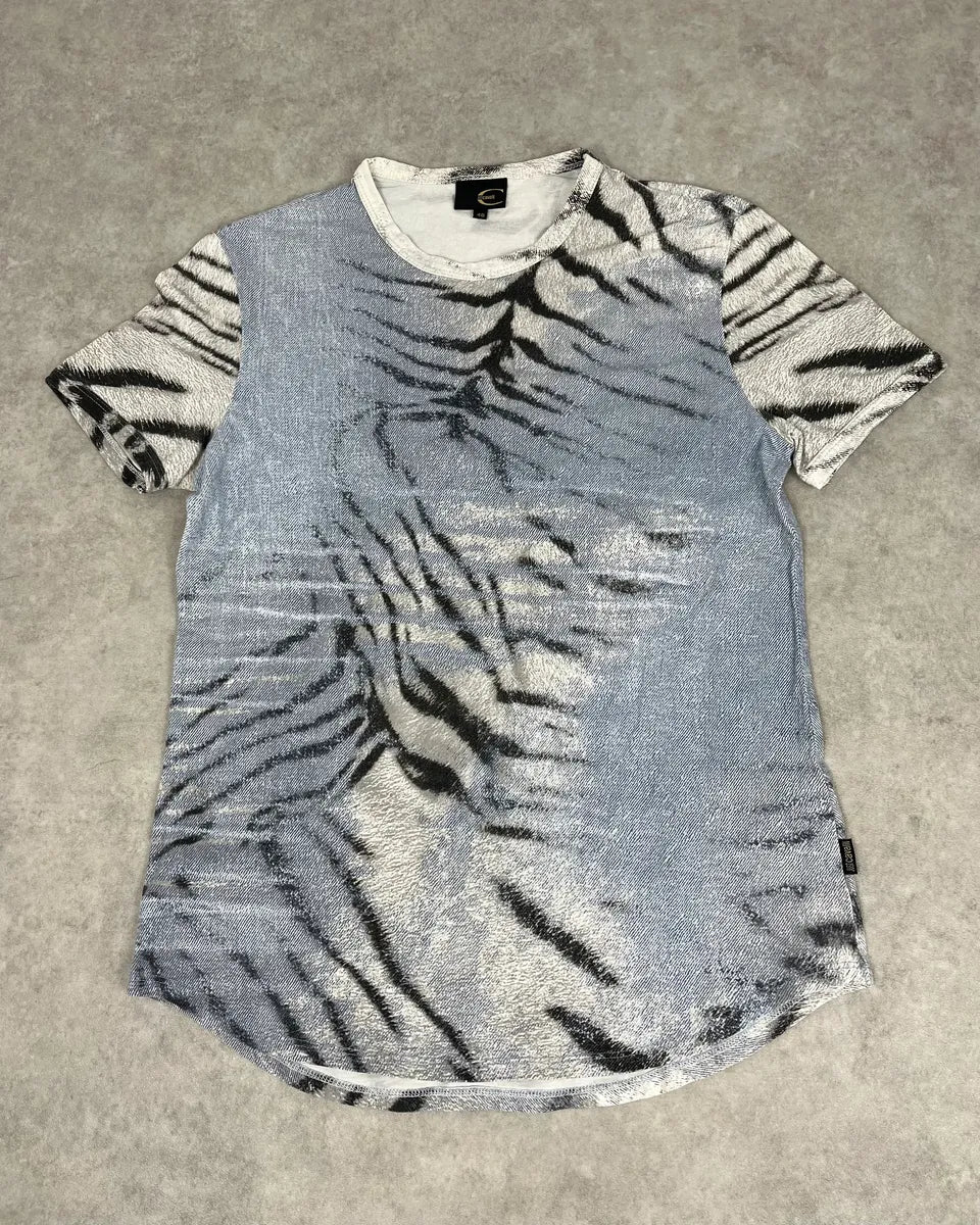 SS2002 Cavalli Light Blue White Zebra T-Shirt TQFvyaB 0