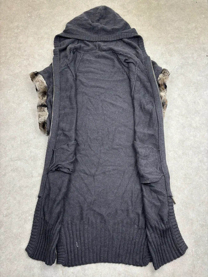 2000s Roberto Cavalli Long Grey Fur Hooded Vest  SfuAOBI 6