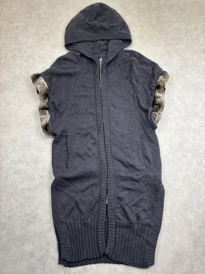 2000s Roberto Cavalli Long Grey Fur Hooded Vest  SfuAOBI 0