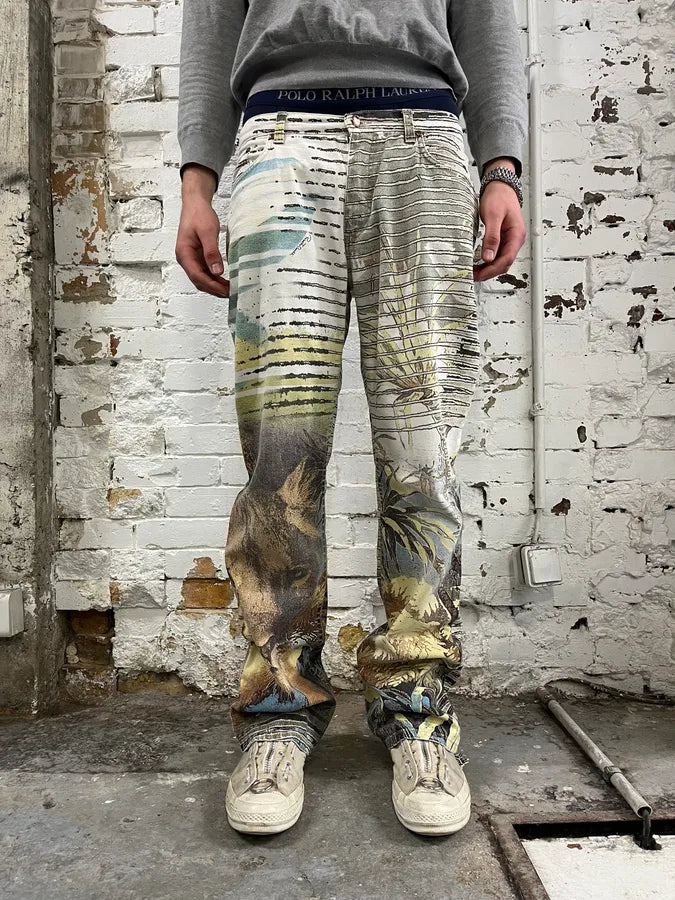 SS2002 Roberto Cavalli Multicolor Lion Savage Pants QhuIlIE 1