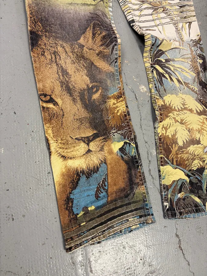 SS2002 Roberto Cavalli Multicolor Lion Savage Pants QhuIlIE 6