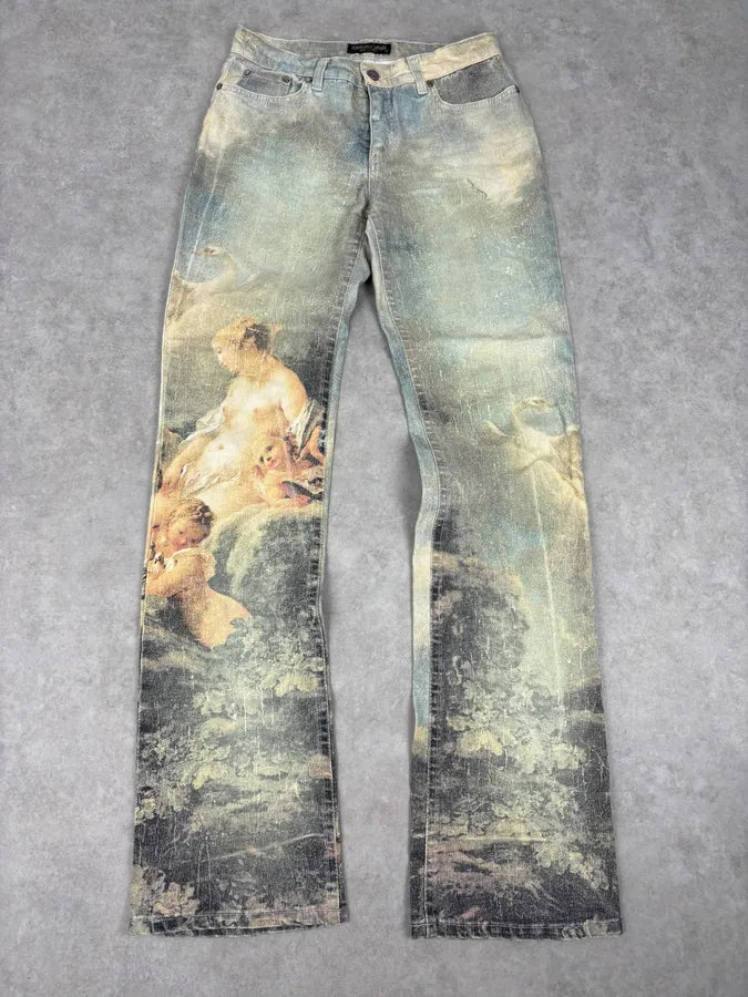 1990s Roberto Cavalli Art « Venus Fade » Denim Flare Jeans mFSKrCc 0