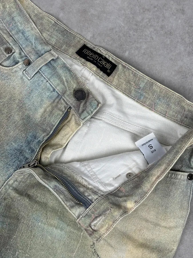 1990s Roberto Cavalli Art « Venus Fade » Denim Flare Jeans mFSKrCc 10