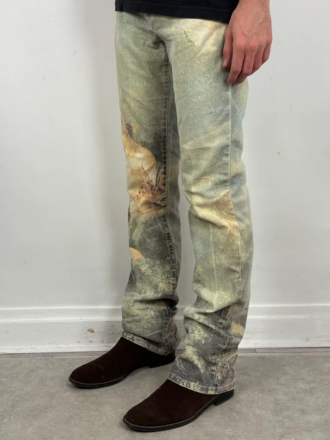 1990s Roberto Cavalli Art « Venus Fade » Denim Flare Jeans mFSKrCc 2