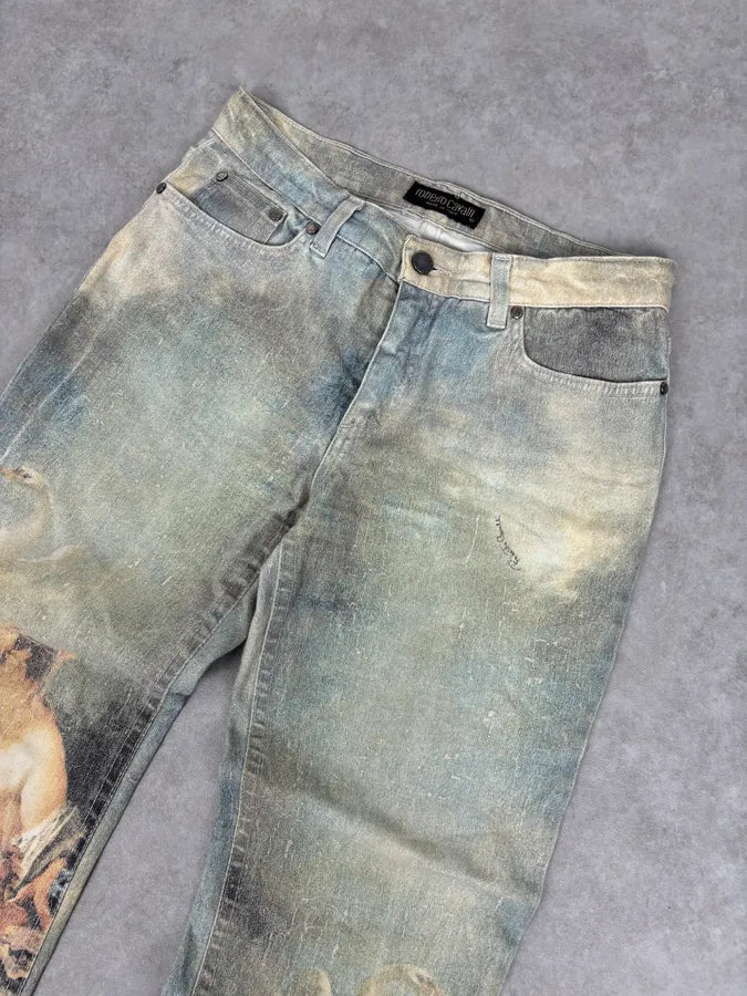 1990s Roberto Cavalli Art « Venus Fade » Denim Flare Jeans mFSKrCc 4