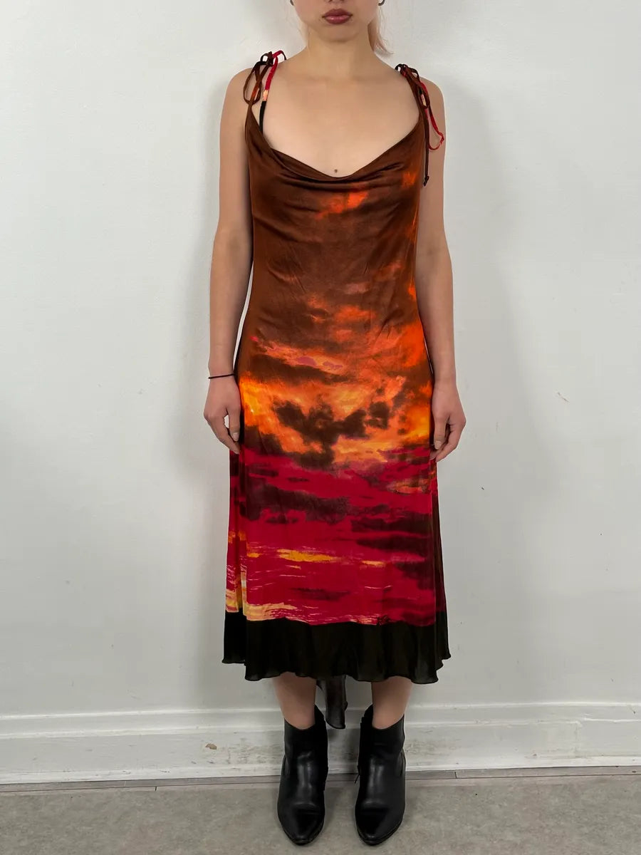 2000s Roberto Cavalli Sunset Silk Tie-Dye Maxi Dress fOyAgsx 0