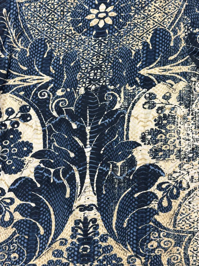 2000s Roberto Cavalli Navy & Beige Porcelain Pattern T-Shirt fGcGUqI 8