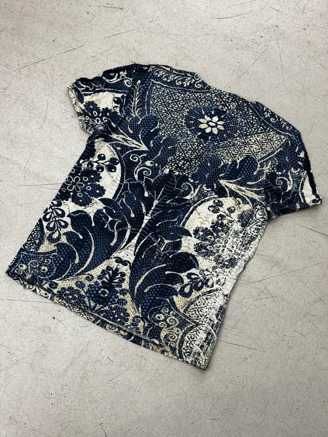 2000s Roberto Cavalli Navy & Beige Porcelain Pattern T-Shirt fGcGUqI 5