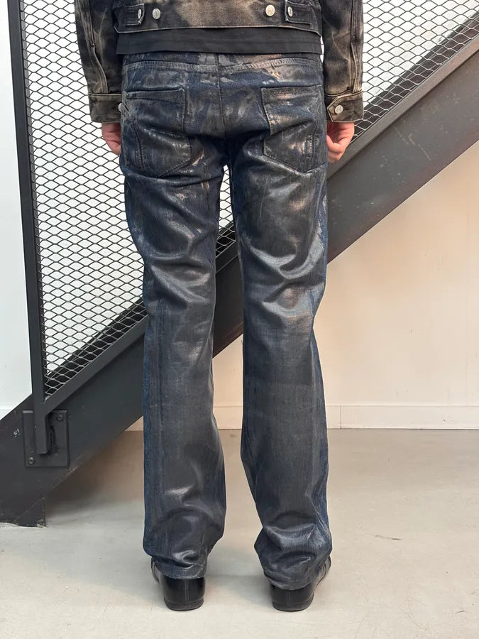 AW2006 Roberto Cavalli Navy Waxed Denim Crocodile Effect Jeans xeQmceM 3
