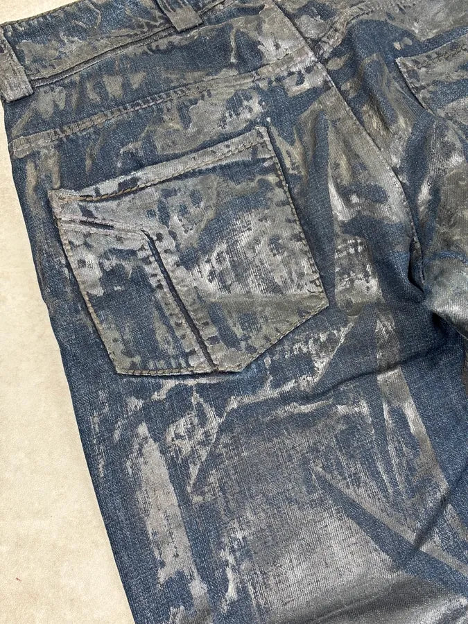 AW2006 Roberto Cavalli Navy Waxed Denim Crocodile Effect Jeans xeQmceM 10