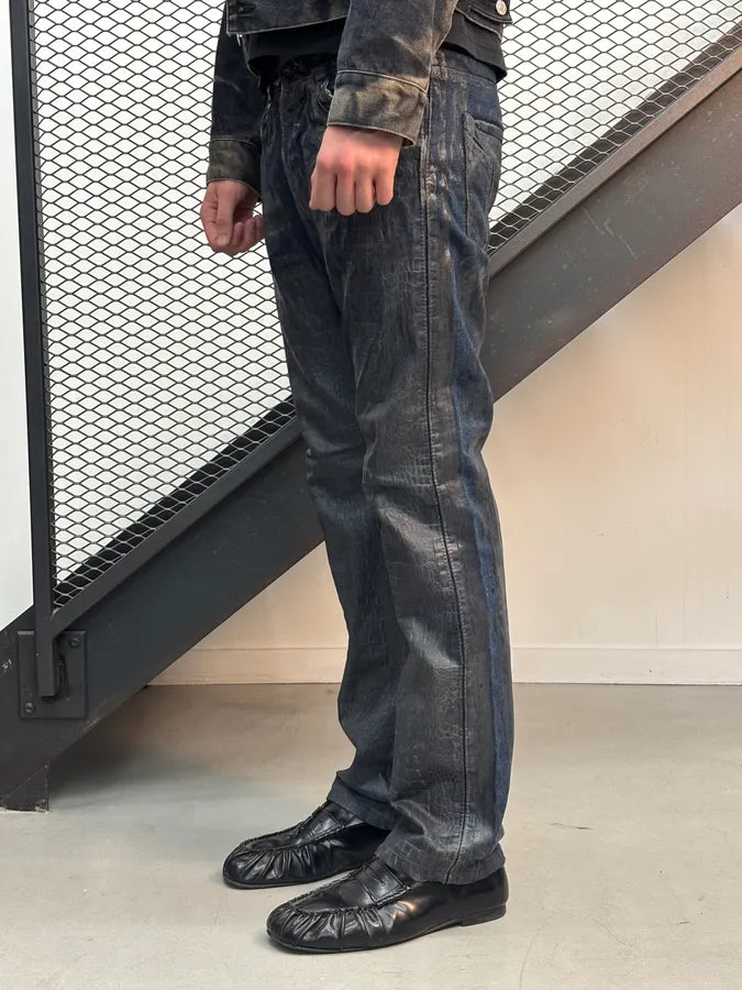 AW2006 Roberto Cavalli Navy Waxed Denim Crocodile Effect Jeans xeQmceM 2