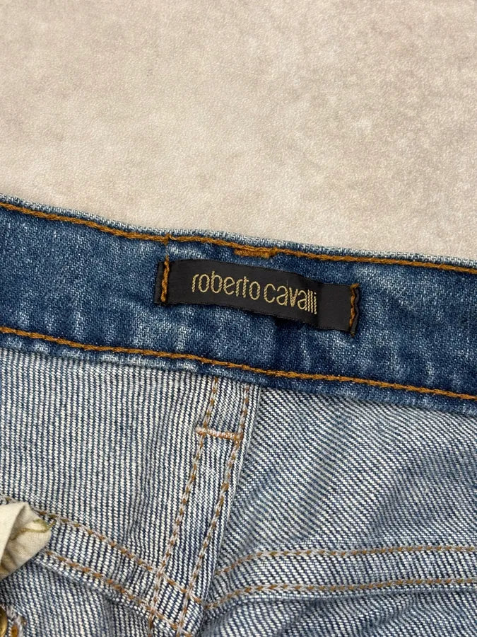 FW1999 Roberto Cavalli Navy Denim Sequin Flared Jeans uQMjFlD 12