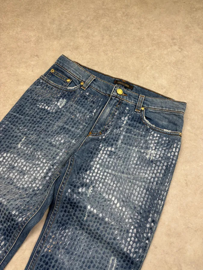 FW1999 Roberto Cavalli Navy Denim Sequin Flared Jeans uQMjFlD 5