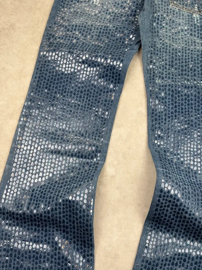 FW1999 Roberto Cavalli Navy Denim Sequin Flared Jeans uQMjFlD 10