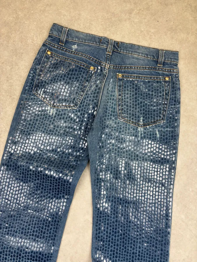 FW1999 Roberto Cavalli Navy Denim Sequin Flared Jeans uQMjFlD 7