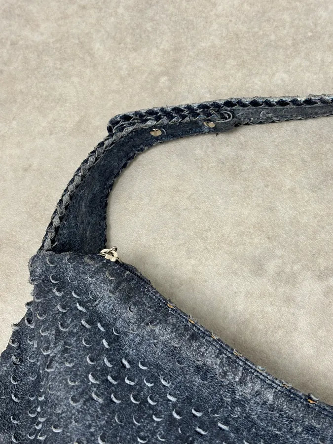 Roberto Cavalli Navy Leather Textured Hobo Bag DzetLcM 10