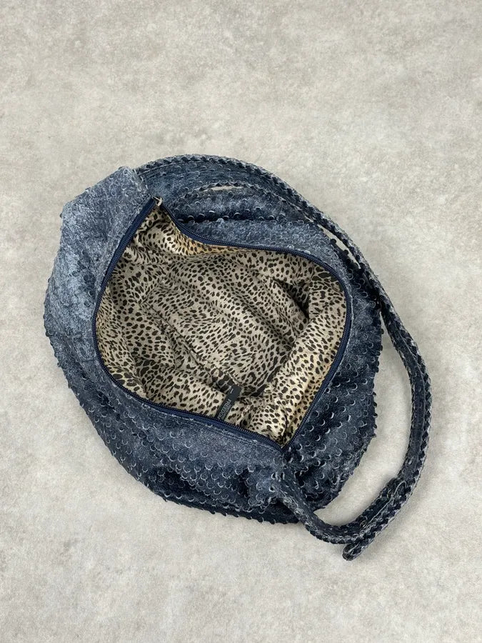 Roberto Cavalli Navy Leather Textured Hobo Bag DzetLcM 11
