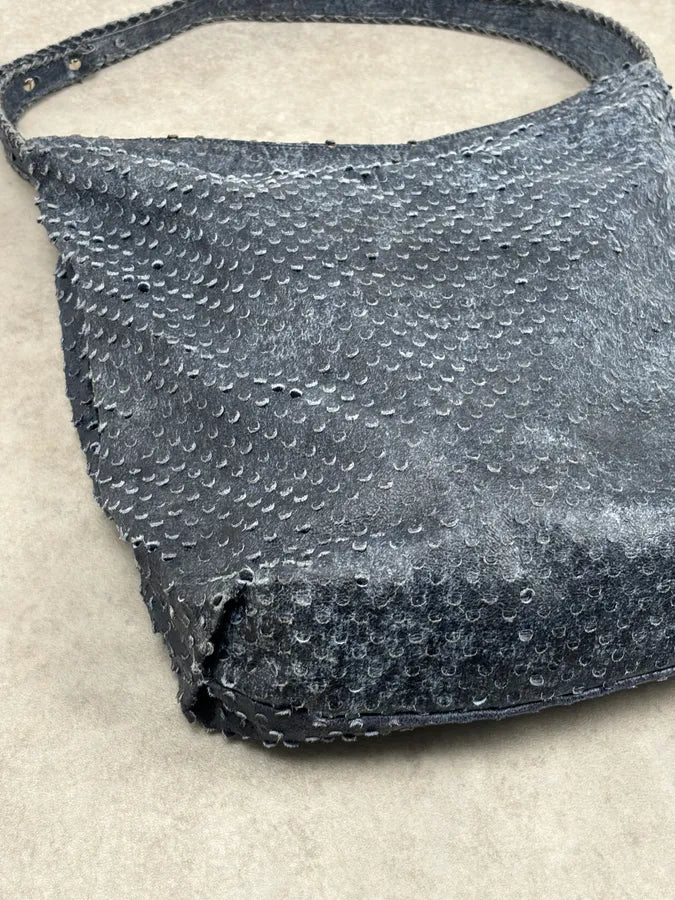 Roberto Cavalli Navy Leather Textured Hobo Bag DzetLcM 3