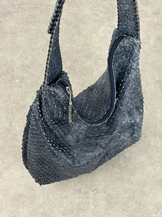 Roberto Cavalli Navy Leather Textured Hobo Bag DzetLcM 7
