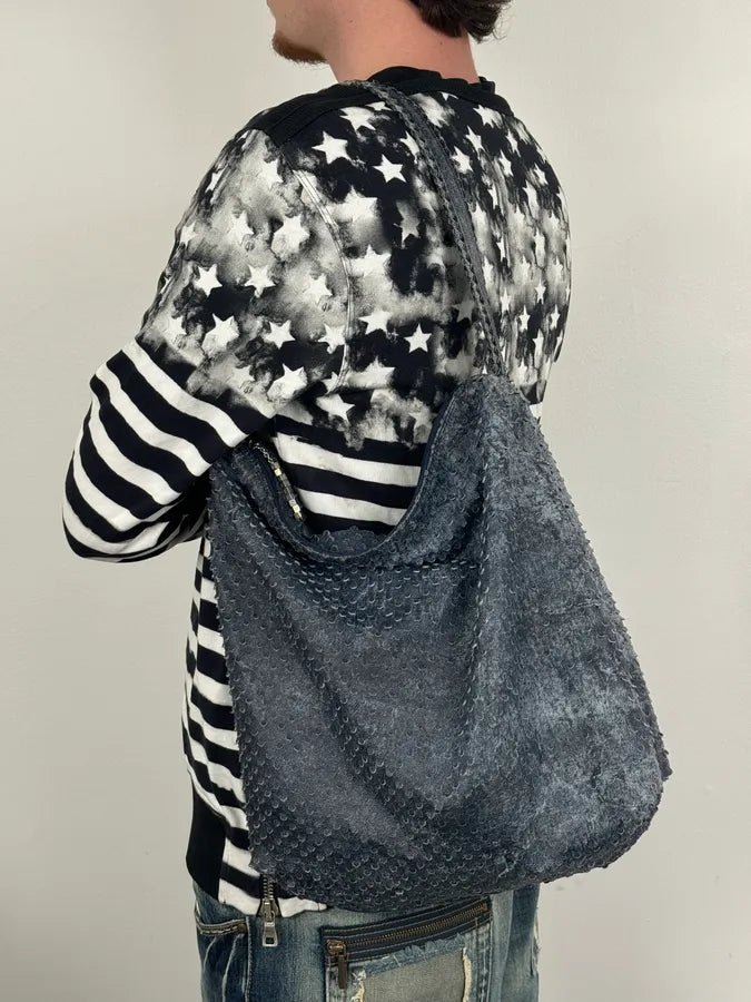 Roberto Cavalli Navy Leather Textured Hobo Bag DzetLcM 2